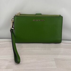 Michael Kors Green and Gold Leather Wristlet Clutch